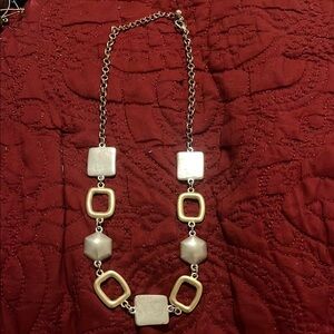 Signed KC Elegant Silver and Cream Geometric Necklace